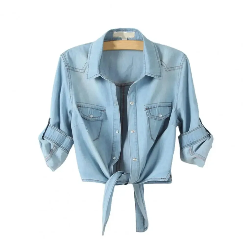 LVSANW Women Lightweight Jacket Women Loose Jacket Chic Half-sleeve Women's Cardigans Turn-down Collar Lace-up Design Shirt