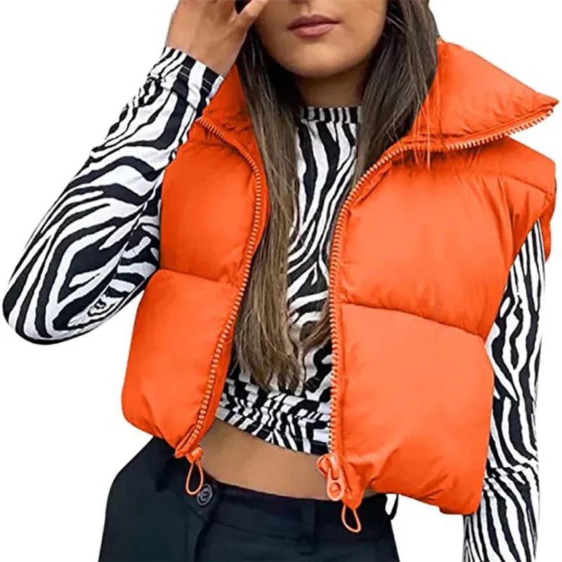 LVSANW Women Winter Warm Crop Waistcoat Sleeveless Stand Collar Double Sided Lightweight Puffer Vest 2025 Streetwear