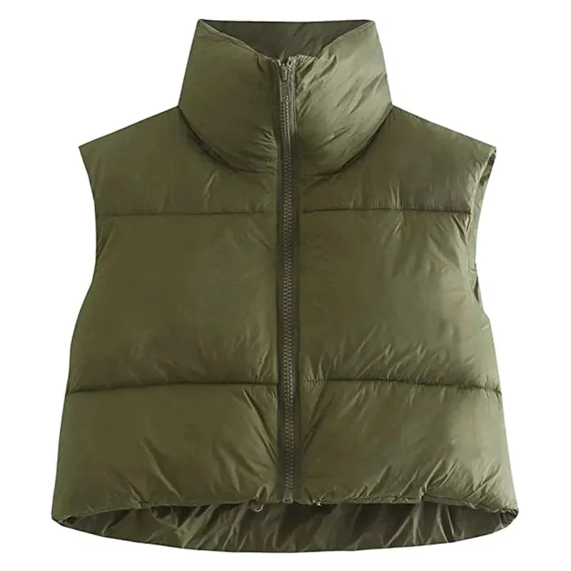 LVSANW Women Winter Warm Crop Waistcoat Sleeveless Stand Collar Double Sided Lightweight Puffer Vest 2025 Streetwear