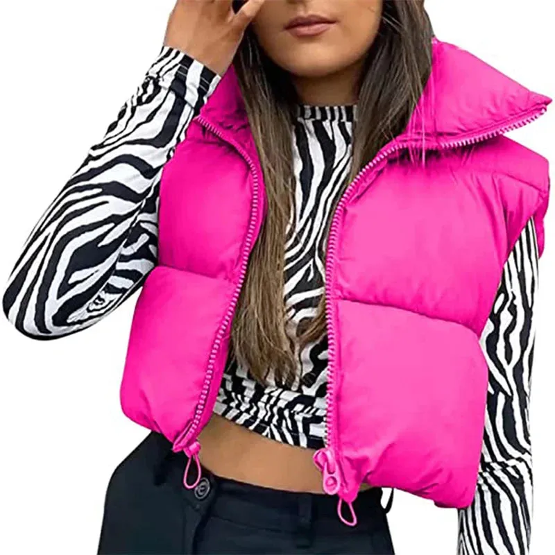 LVSANW Women Winter Warm Crop Waistcoat Sleeveless Stand Collar Double Sided Lightweight Puffer Vest 2025 Streetwear