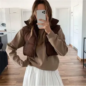 LVSANW Women Winter Warm Crop Waistcoat Sleeveless Stand Collar Double Sided Lightweight Puffer Vest 2025 Streetwear