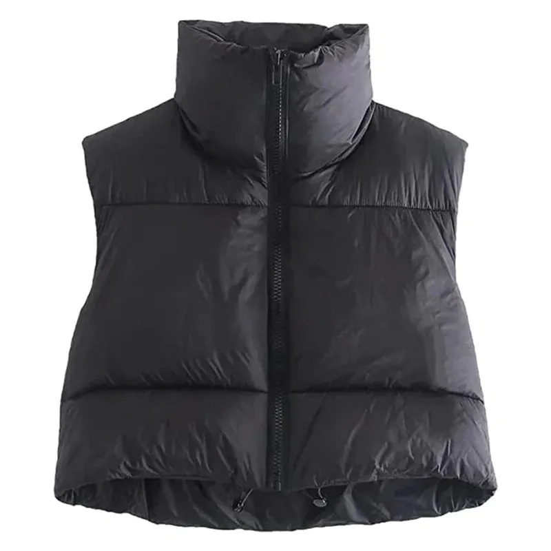 LVSANW Women Winter Warm Crop Waistcoat Sleeveless Stand Collar Double Sided Lightweight Puffer Vest 2025 Streetwear