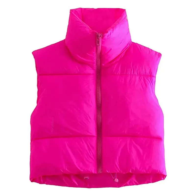LVSANW Women Winter Warm Crop Waistcoat Sleeveless Stand Collar Double Sided Lightweight Puffer Vest 2025 Streetwear