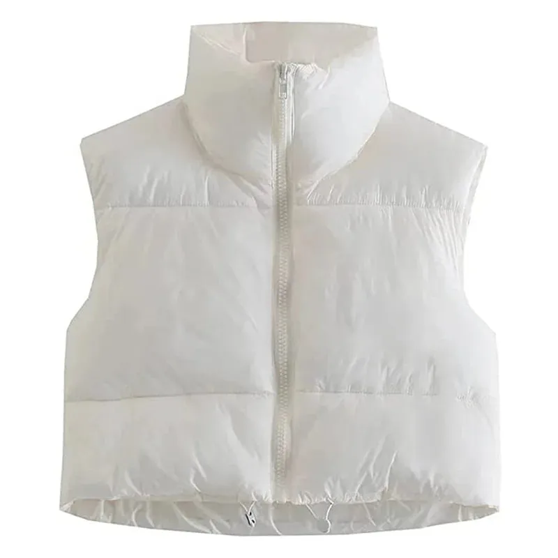 LVSANW Women Winter Warm Crop Waistcoat Sleeveless Stand Collar Double Sided Lightweight Puffer Vest 2025 Streetwear