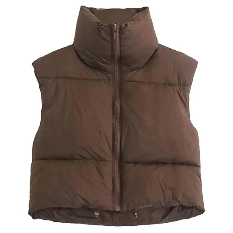 LVSANW Women Winter Warm Crop Waistcoat Sleeveless Stand Collar Double Sided Lightweight Puffer Vest 2025 Streetwear