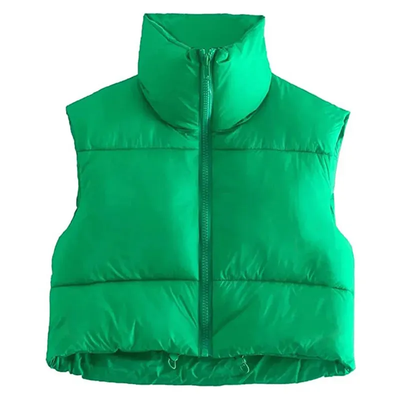 LVSANW Women Winter Warm Crop Waistcoat Sleeveless Stand Collar Double Sided Lightweight Puffer Vest 2025 Streetwear