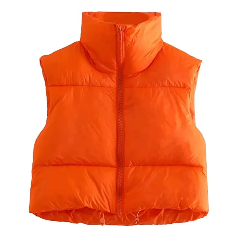LVSANW Women Winter Warm Crop Waistcoat Sleeveless Stand Collar Double Sided Lightweight Puffer Vest 2025 Streetwear