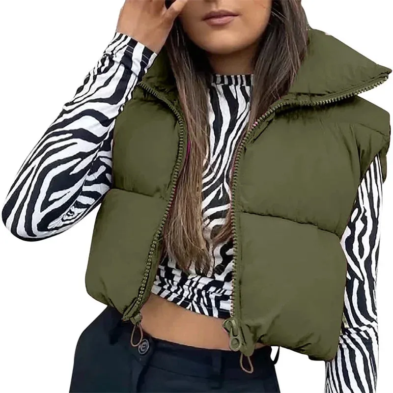 LVSANW Women Winter Warm Crop Waistcoat Sleeveless Stand Collar Double Sided Lightweight Puffer Vest 2025 Streetwear