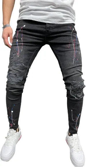 Maiyifu-GJ Men's Ripped Skinny Jeans Stretch Slim Fit Jeans Distressed Destroyed Straight Leg Denim Pants for Men