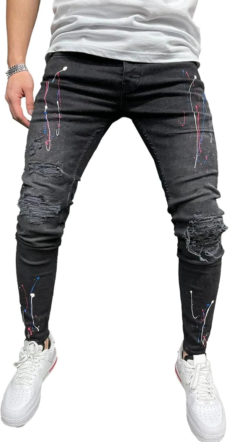 Maiyifu-GJ Men's Ripped Skinny Jeans Stretch Slim Fit Jeans Distressed Destroyed Straight Leg Denim Pants for Men