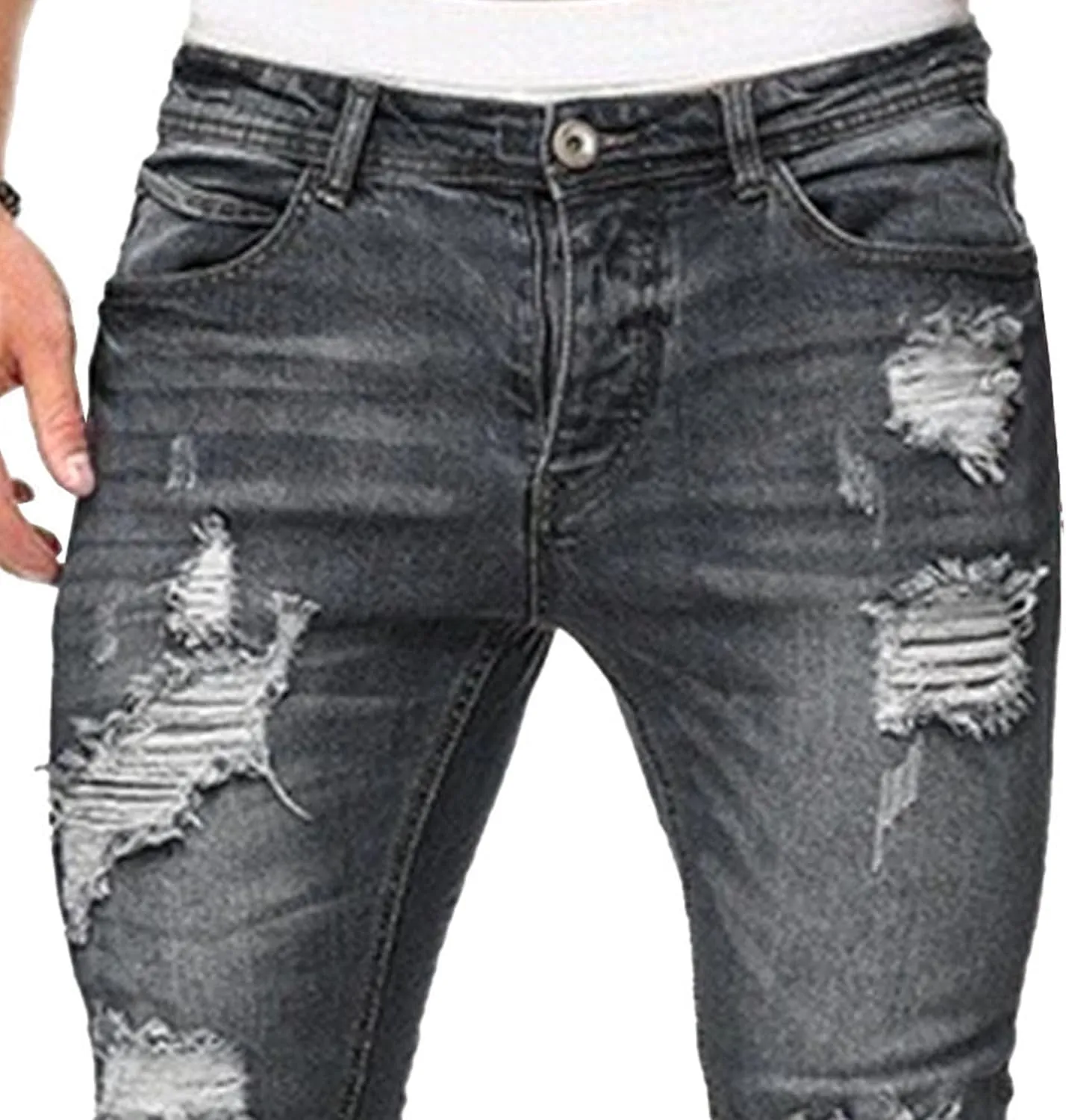 Maiyifu-GJ Men's Ripped Skinny Jeans Stretch Slim Fit Jeans Distressed Destroyed Straight Leg Denim Pants for Men