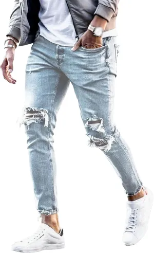 Maiyifu-GJ Mens Slim Fit Ripped Jeans Stretch Skinny Biker Jeans for Men Fashion Distressed Tapered Leg Denim Pants