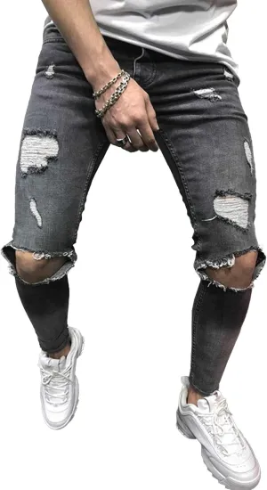 Maiyifu-GJ Slim Fit Jeans for Men Stretch Skinny Ripped Jeans Distressed Destroyed Straight Leg Denim Pants