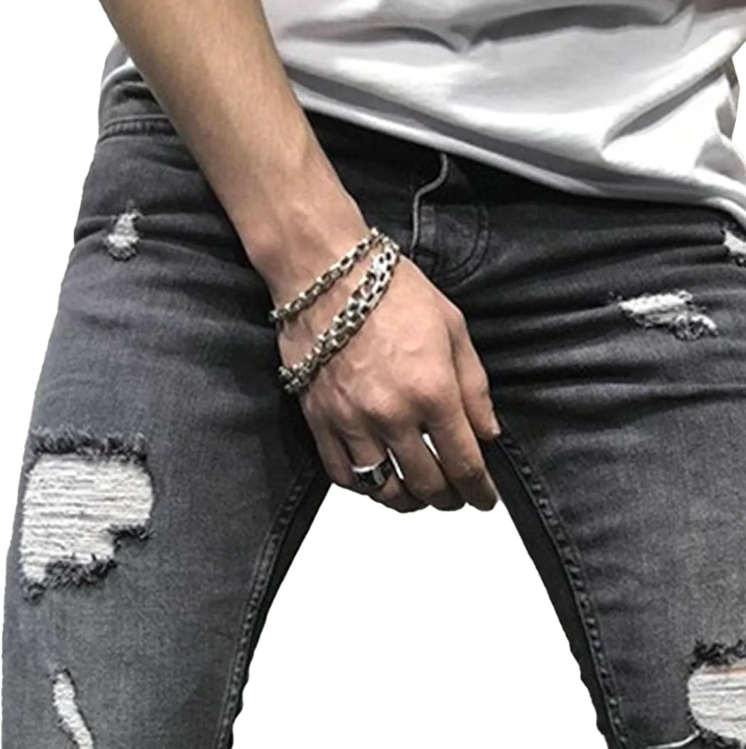Maiyifu-GJ Slim Fit Jeans for Men Stretch Skinny Ripped Jeans Distressed Destroyed Straight Leg Denim Pants