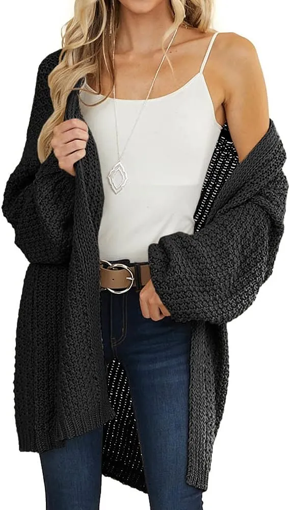 Maroway Womens Cardigan Solid Color Long Sleeve Open Front Chunky Knit Sweater Outwear