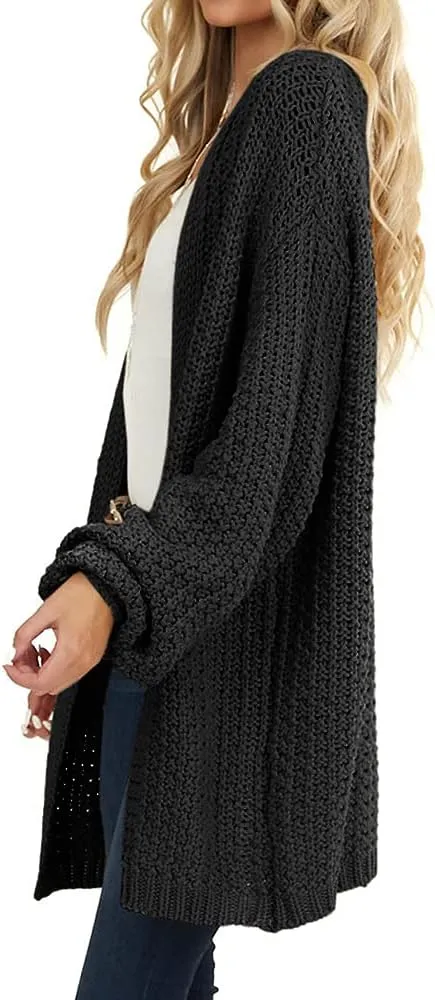 Maroway Womens Cardigan Solid Color Long Sleeve Open Front Chunky Knit Sweater Outwear