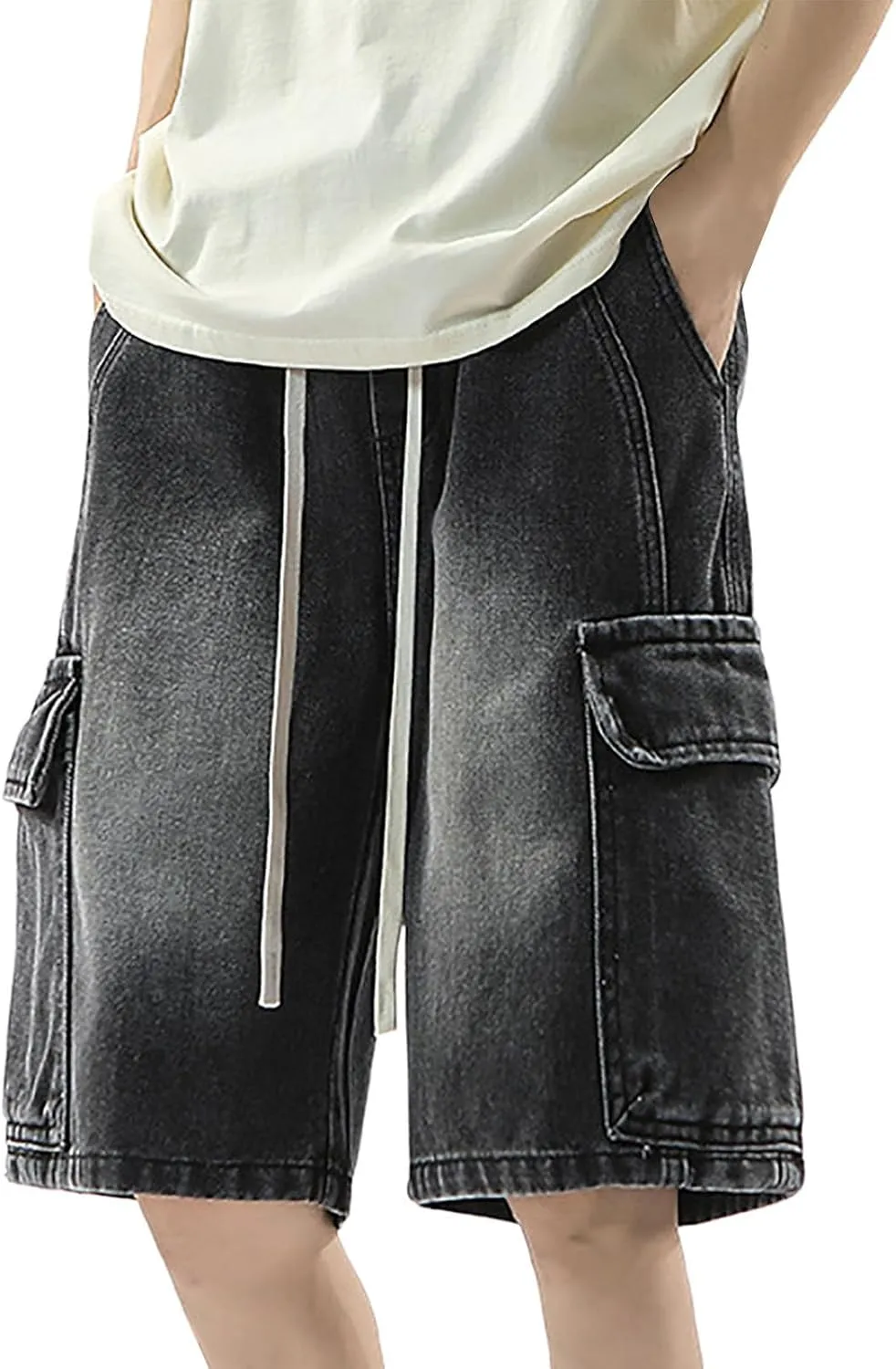 Mens Baggy Denim Jorts Y2K Vintage Loose Fit Hip Hop Jean Shorts Wide Leg Long Jeans Streetwear Clothes