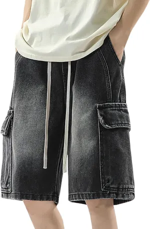 Mens Baggy Denim Jorts Y2K Vintage Loose Fit Hip Hop Jean Shorts Wide Leg Long Jeans Streetwear Clothes