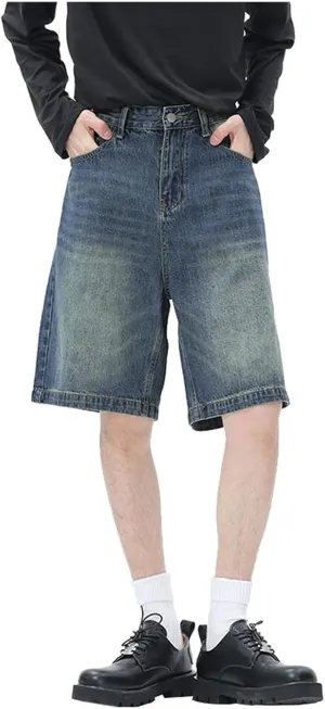 Mens Baggy Denim Jorts Y2K Vintage Loose Fit Hip Hop Jean Shorts Wide Leg Long Jeans Streetwear Clothes