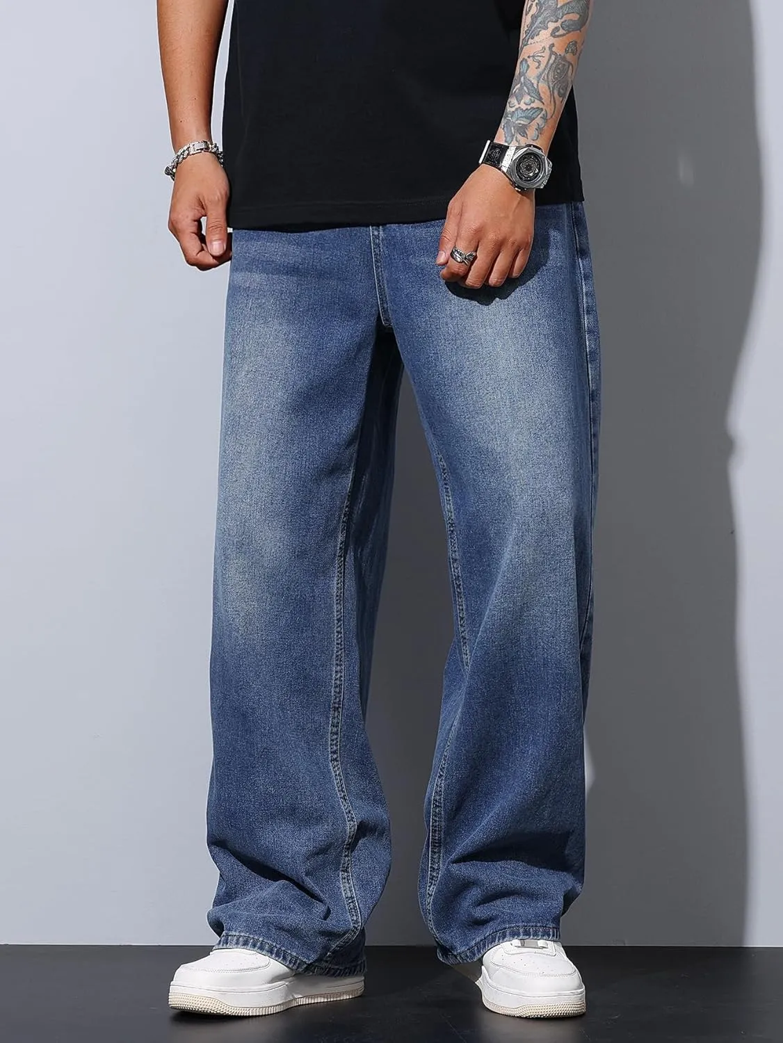Men's Baggy Jeans Y2K Vintage Wide Leg Denim Pants Hip Hop Extra Loose Skater Jeans Streetwear