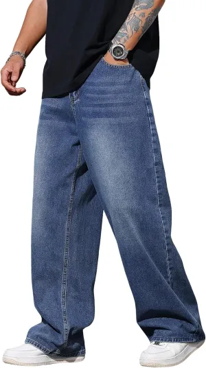 Men's Baggy Jeans Y2K Vintage Wide Leg Denim Pants Hip Hop Extra Loose Skater Jeans Streetwear