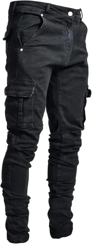 Mens Cargo Jeans Pants Vintage Tactical Shiny Jeans Slim Fit Outdoor Pants Men Casual Streetwear Fashion Denim Pant