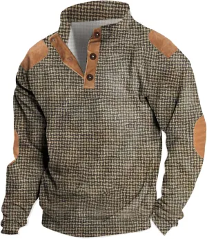 Men's Casual Corduroy Sweatshirt Winter Long Sleeve Heavyweight Thermal Stand Collar Button Pullover Sweatshirts