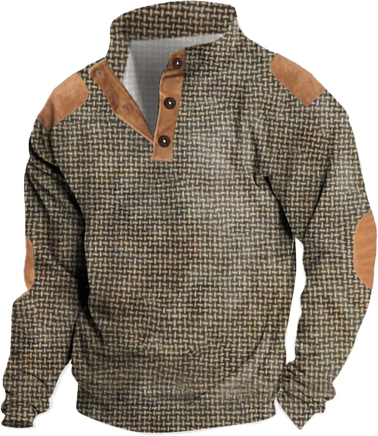 Men's Casual Corduroy Sweatshirt Winter Long Sleeve Heavyweight Thermal Stand Collar Button Pullover Sweatshirts