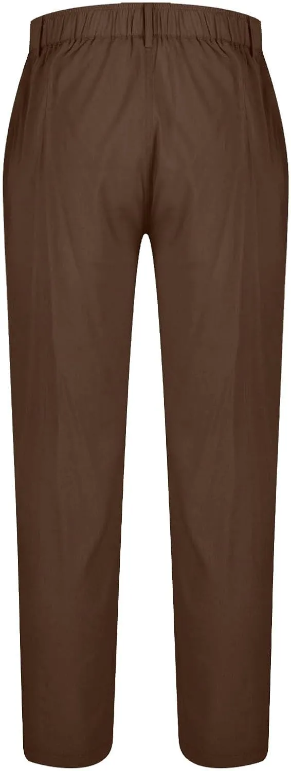Men's Casual Linen Cotton Pants Elastic Waist Summer Beach Trousers Lightweight Yoga Vacation Pants Long Trousers