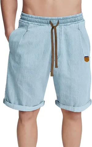 Mens Casual Shorts Elastic Drawstring Straight Leg Baggy Vintage Styel Workout Pants Knee Length Combat Hiking Sports Bermuda