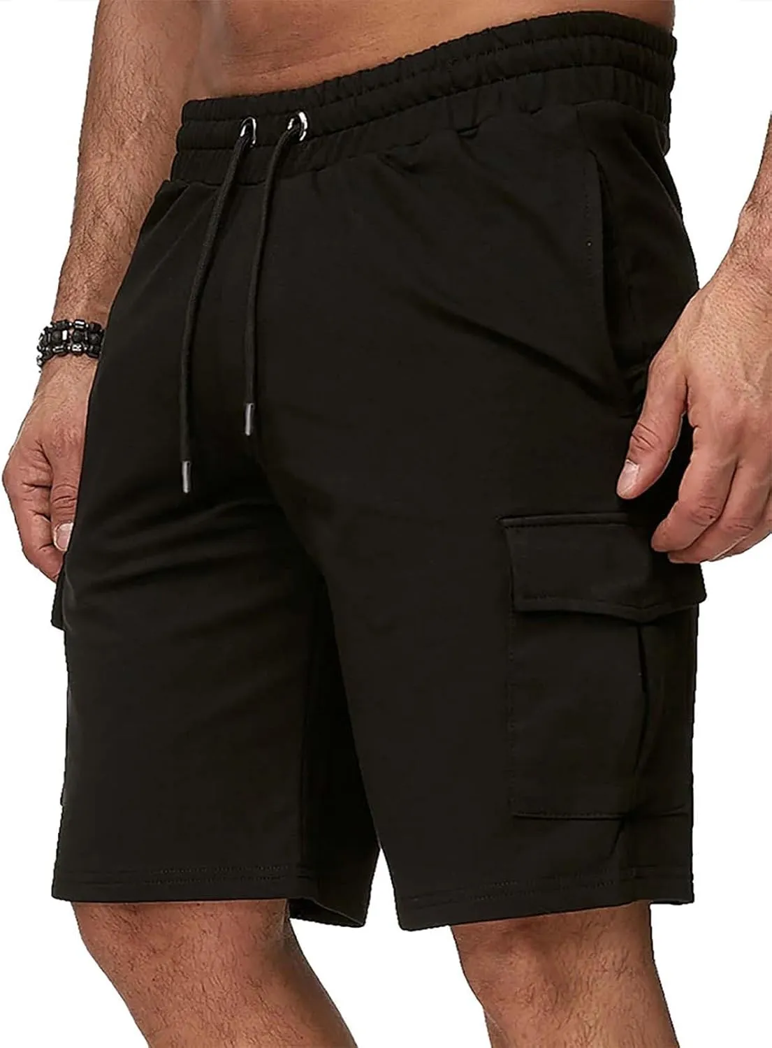 Mens Casual Shorts Knee Length Elastic Drawstring Straight Loose Sports Pants Outdoor Hiking Fishing Combat Tactical Bermuda