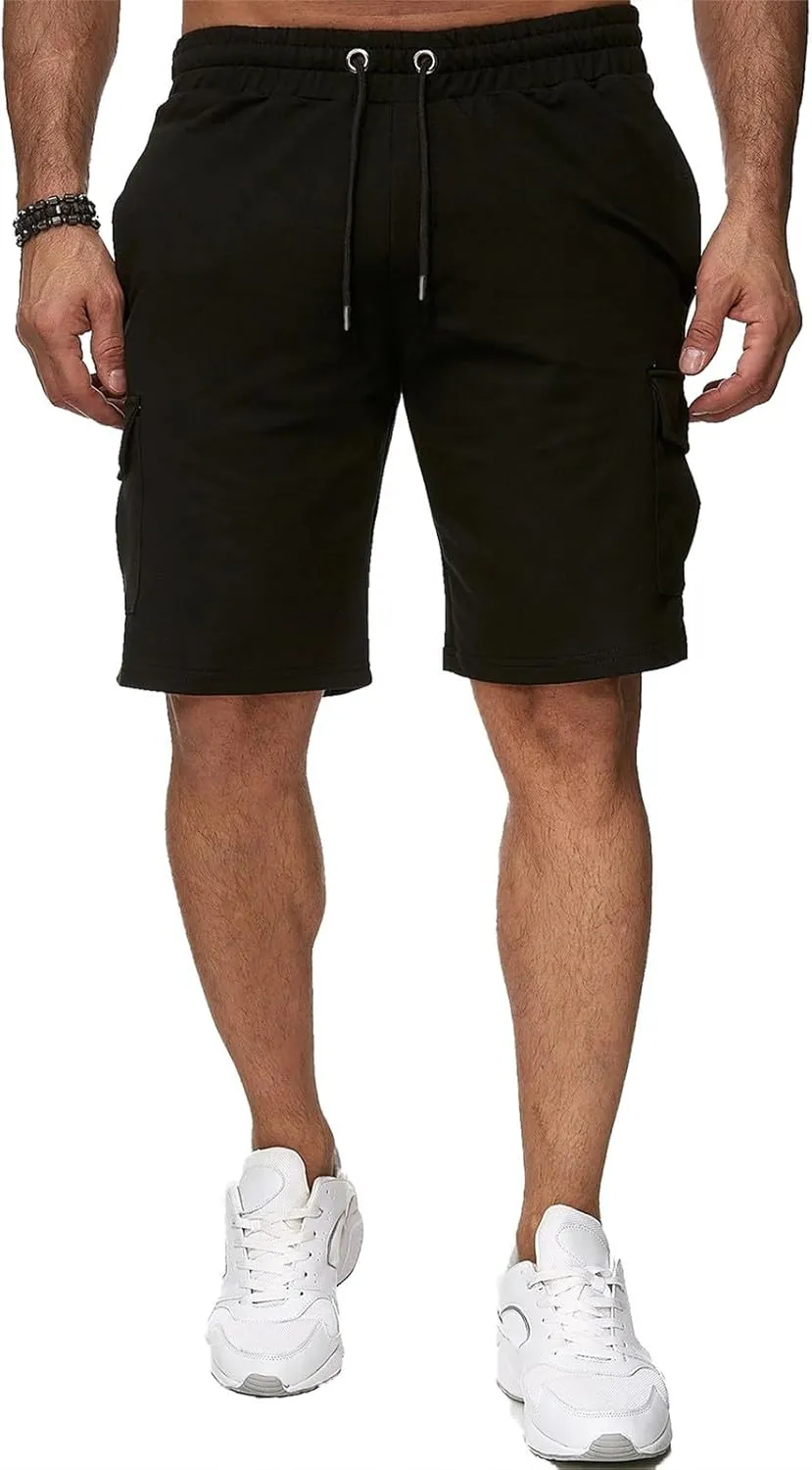Mens Casual Shorts Knee Length Elastic Drawstring Straight Loose Sports Pants Outdoor Hiking Fishing Combat Tactical Bermuda