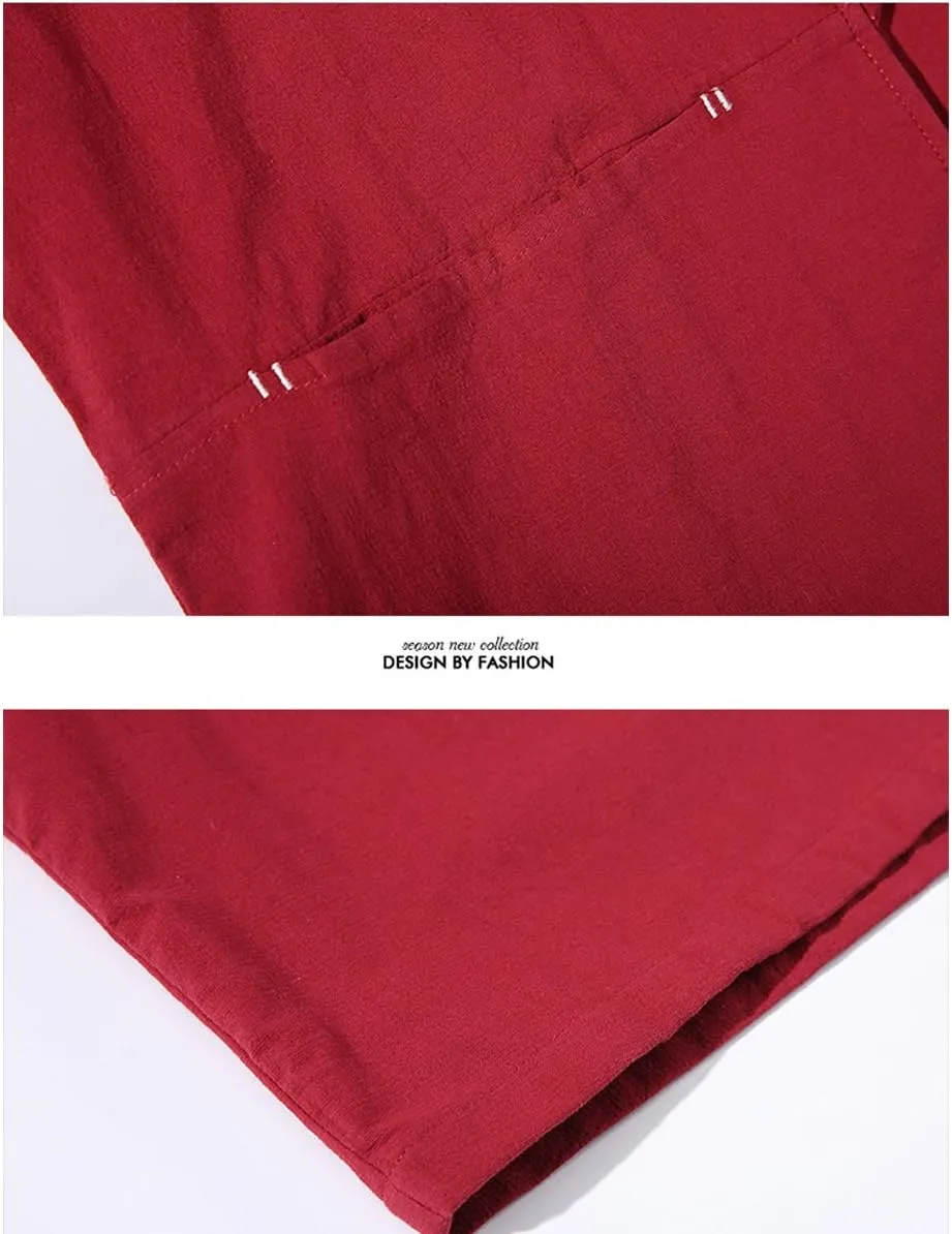 Men's Cotton Blends Linen Open Front Cardigan Embroidery Kimono Jackets