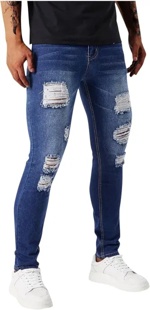 Men's Denim Pants Vintage Stretch Ripped Distressed Slim Fit Tapered Jeans Utility Carpenter Jeans Pants 80s Outfits