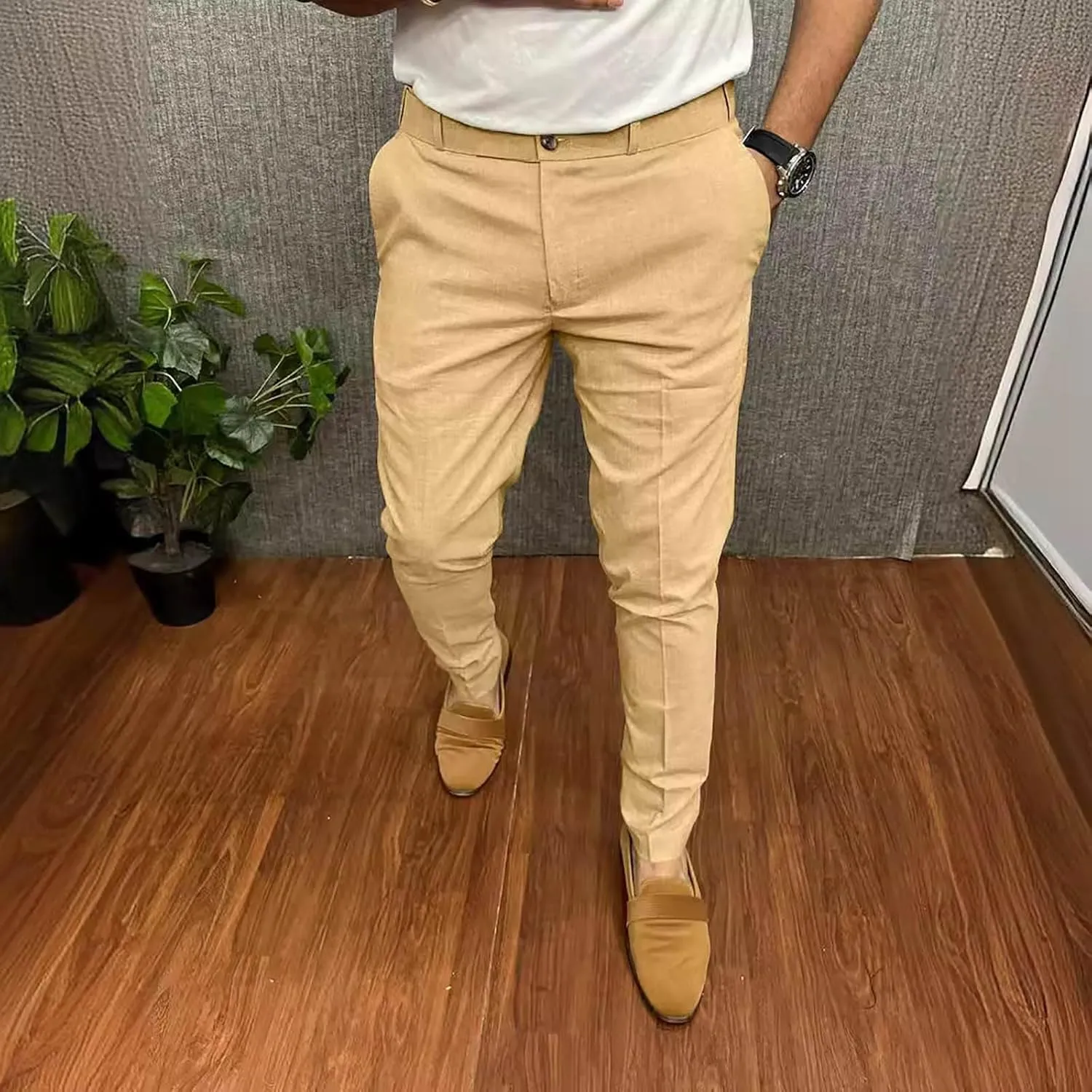Men's Fashion Cotton Slim Fit Dress Pants Casual Business Skinny Stretch Chino Pants Golf Pencil Pants with Pockets