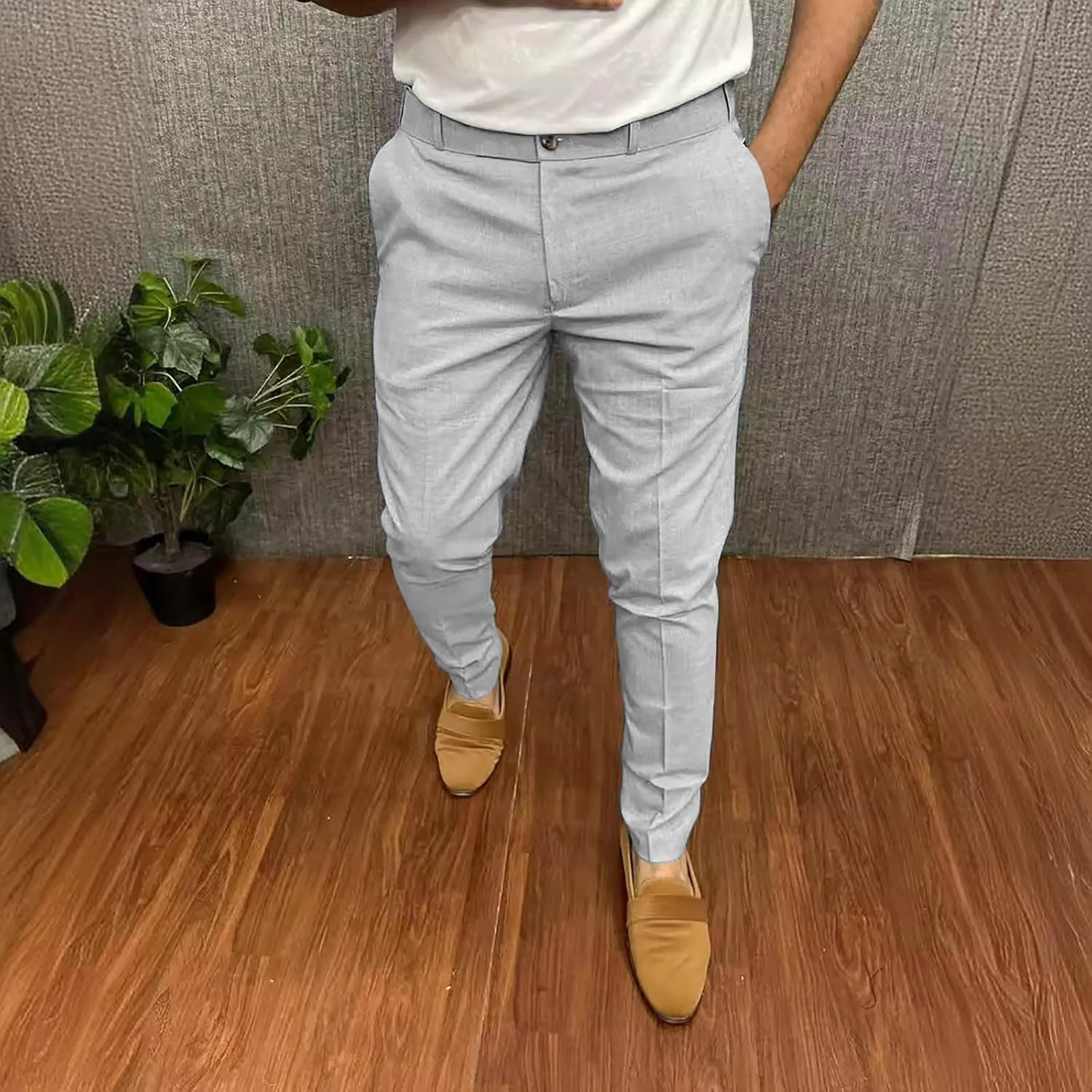 Men's Fashion Cotton Slim Fit Dress Pants Casual Business Skinny Stretch Chino Pants Golf Pencil Pants with Pockets