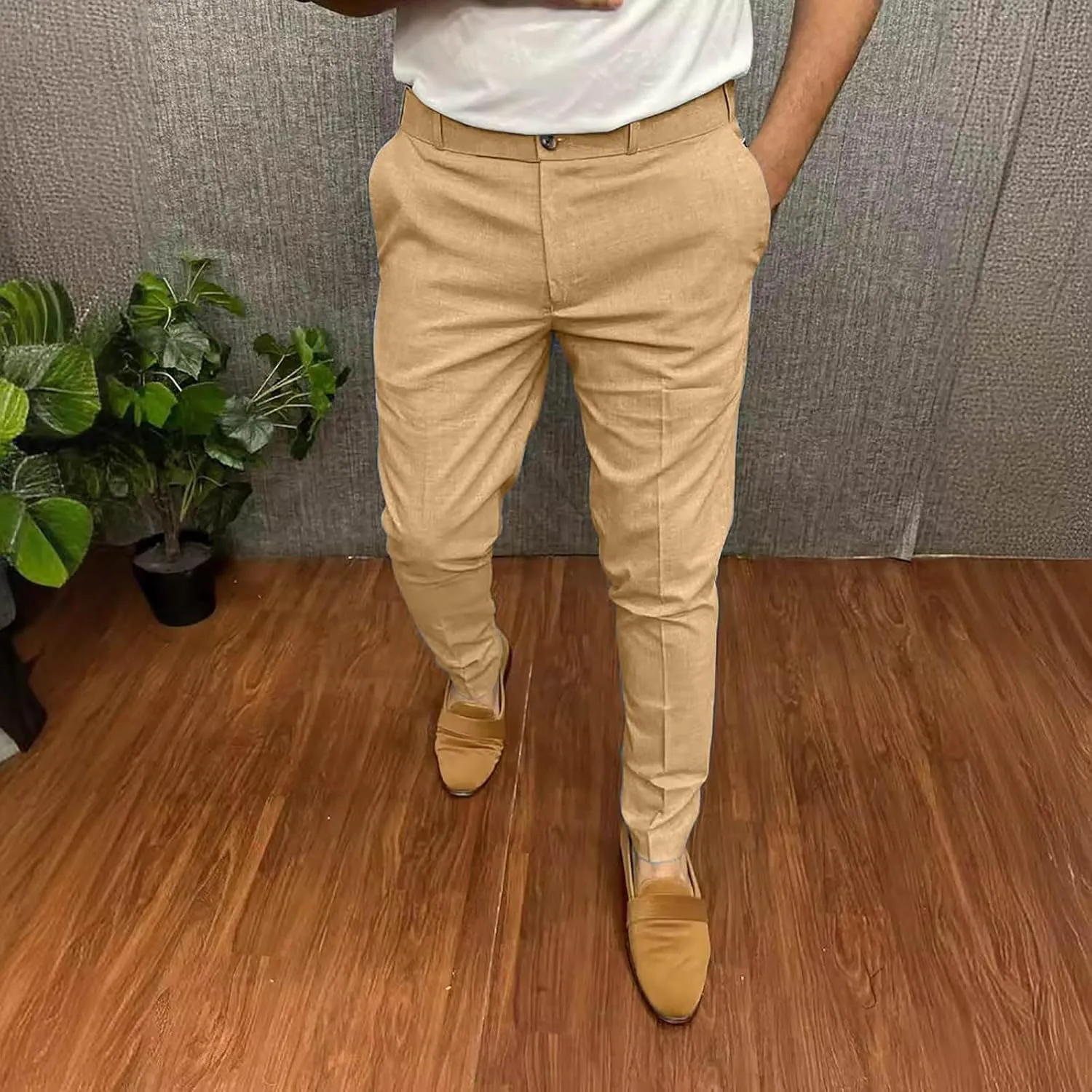 Men's Fashion Cotton Slim Fit Dress Pants Casual Business Skinny Stretch Chino Pants Golf Pencil Pants with Pockets