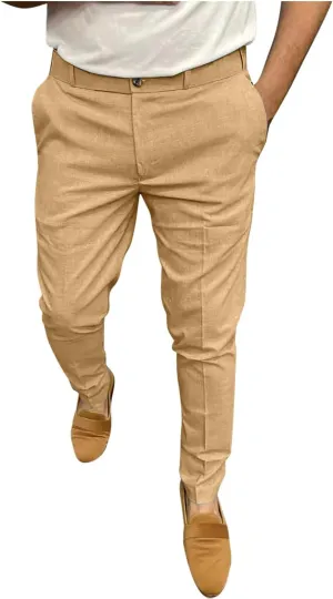 Men's Fashion Cotton Slim Fit Dress Pants Casual Business Skinny Stretch Chino Pants Golf Pencil Pants with Pockets