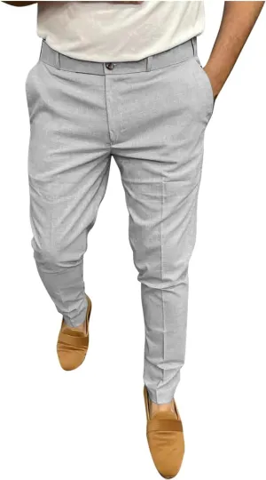 Men's Fashion Cotton Slim Fit Dress Pants Casual Business Skinny Stretch Chino Pants Golf Pencil Pants with Pockets