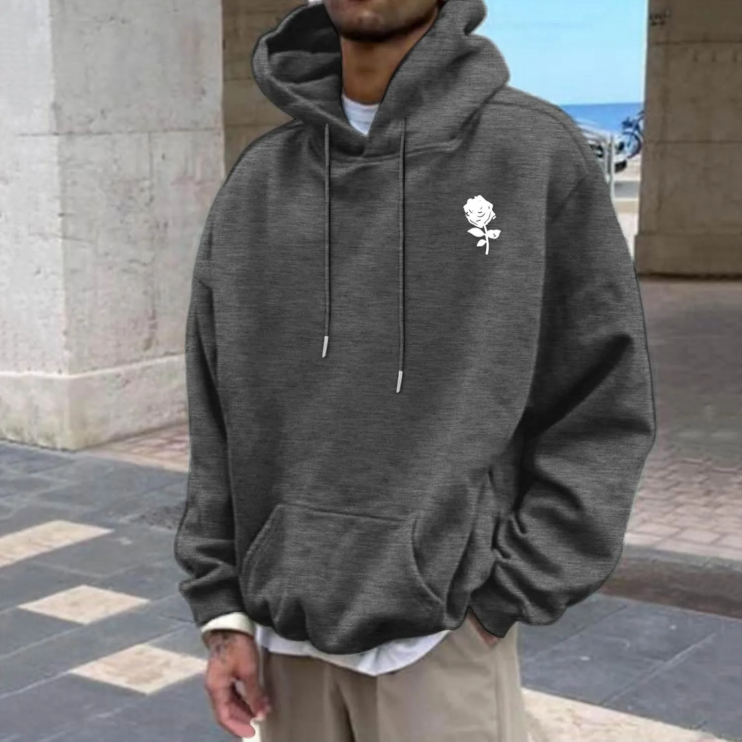 Men's Fashion Loose Sweatshirt Graphic Hoodies for Men Pullover Sweatshirt 2024 Long Sleeve Drawstring Casual Hooded