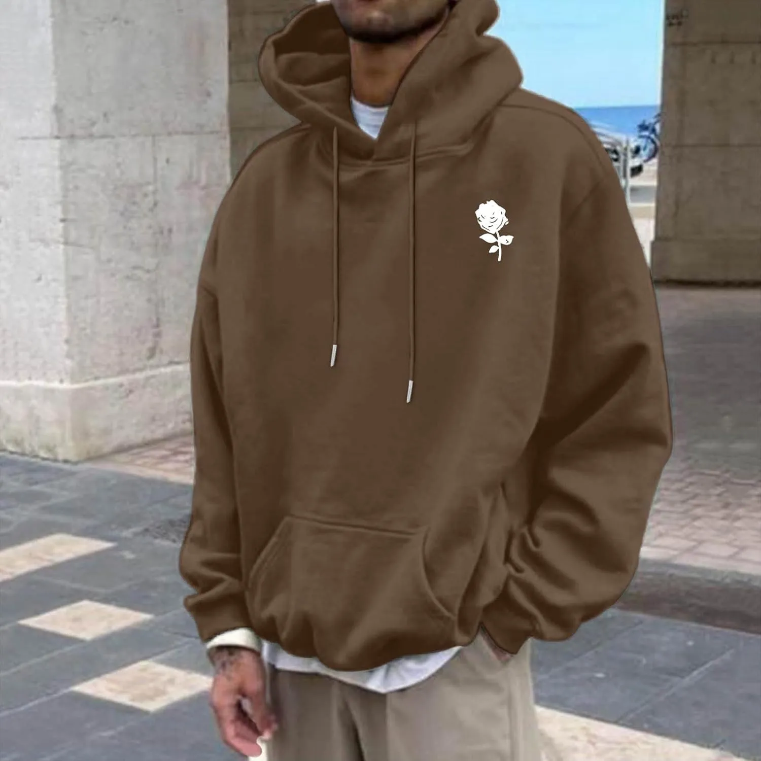 Men's Fashion Loose Sweatshirt Graphic Hoodies for Men Pullover Sweatshirt 2024 Long Sleeve Drawstring Casual Hooded