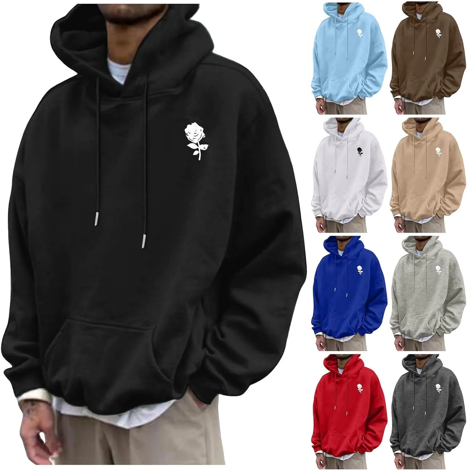 Men's Fashion Loose Sweatshirt Graphic Hoodies for Men Pullover Sweatshirt 2024 Long Sleeve Drawstring Casual Hooded