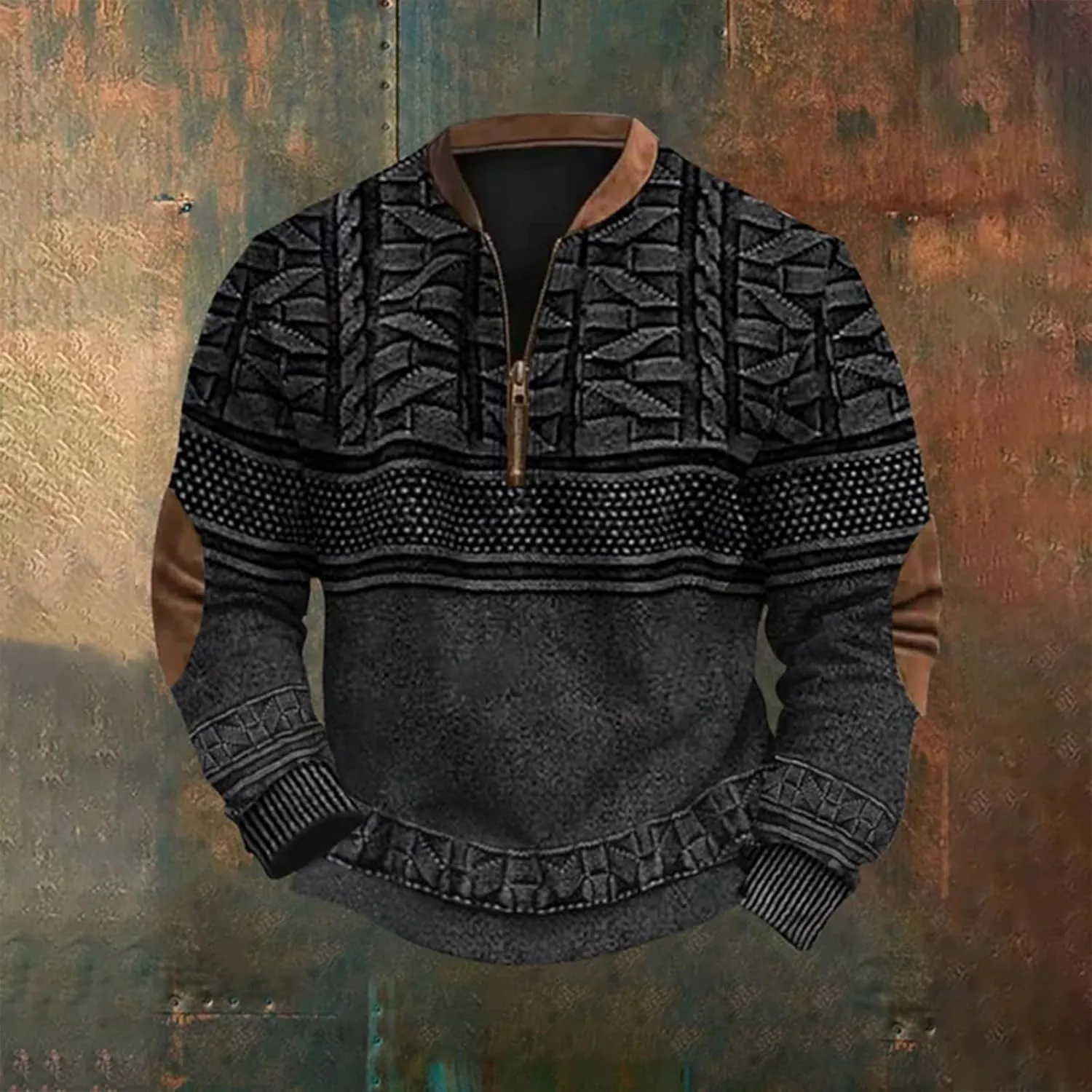 Men's Fleece Crewneck Sweatshirts Men's Casual Fashion Loose 3D Printed Zipper Casual V Neck Slim Fit Pullover