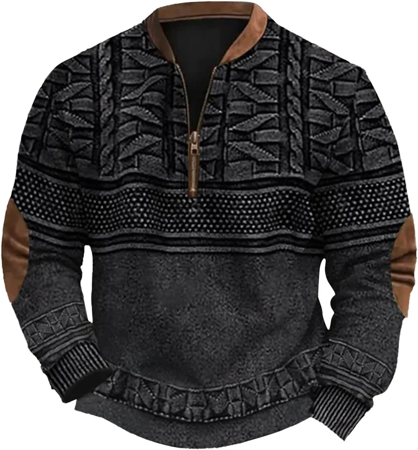 Men's Fleece Crewneck Sweatshirts Men's Casual Fashion Loose 3D Printed Zipper Casual V Neck Slim Fit Pullover