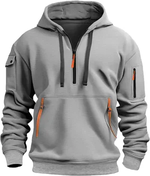 Men's Hoodies Quarter Zip Pullover Vintage Workout Running Active Hoodies with Pockets Military Tactical Sweatshirt