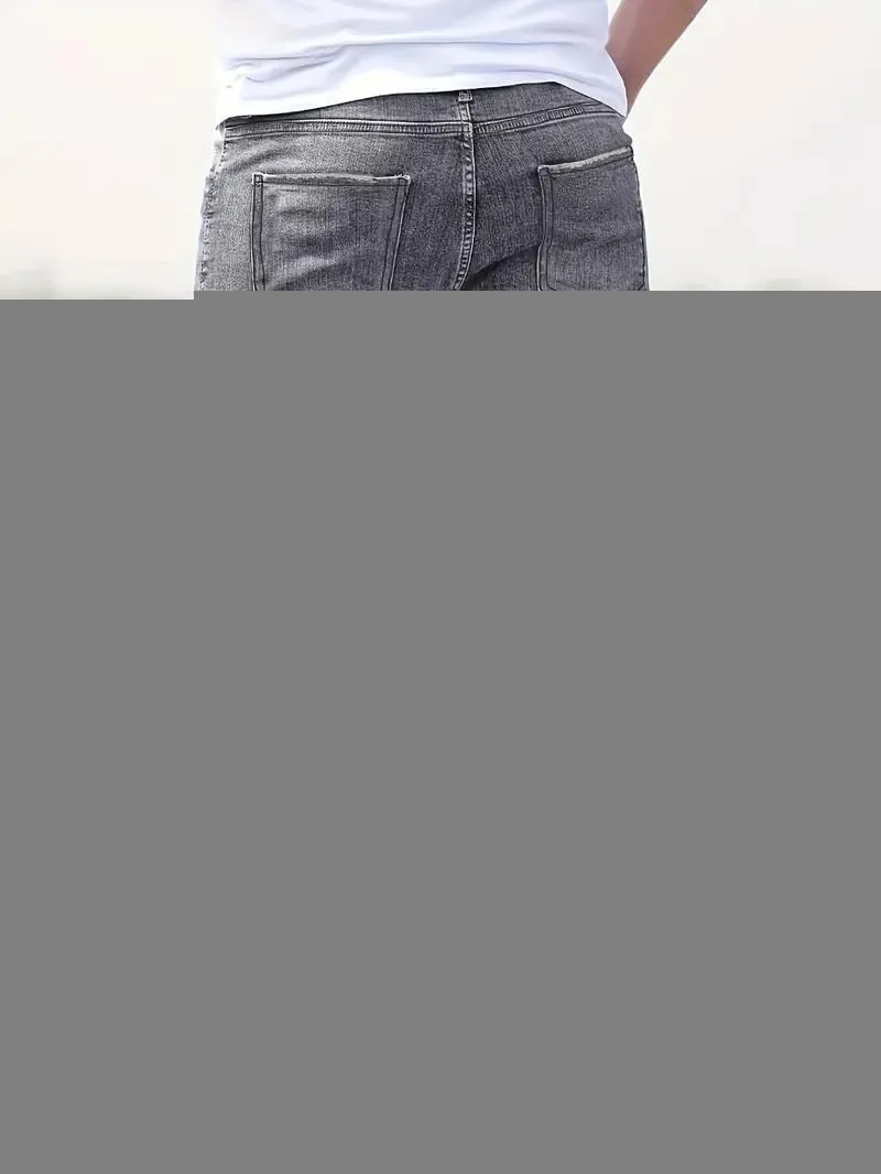 Mens Jeans Stretch Destroyed Ripped Skinny Jeans Slim Fit Denim Pants Comfort Fashion Tapered Pants Boyfriend Gift
