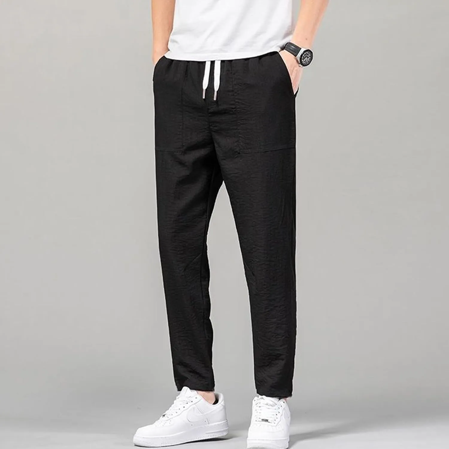 Men's Joggers Pants Drawstring Elastic Waist Lightweight Casual Pants Trendy Slim Fit Workout Pants with Pockets