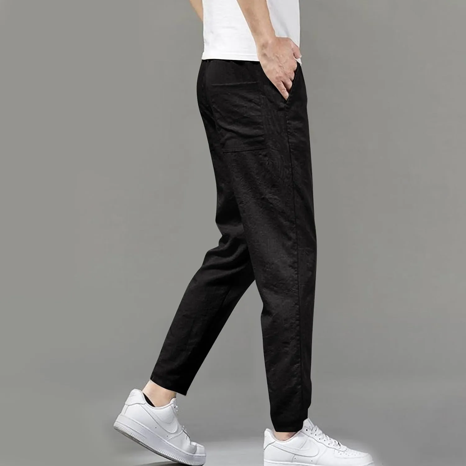 Men's Joggers Pants Drawstring Elastic Waist Lightweight Casual Pants Trendy Slim Fit Workout Pants with Pockets