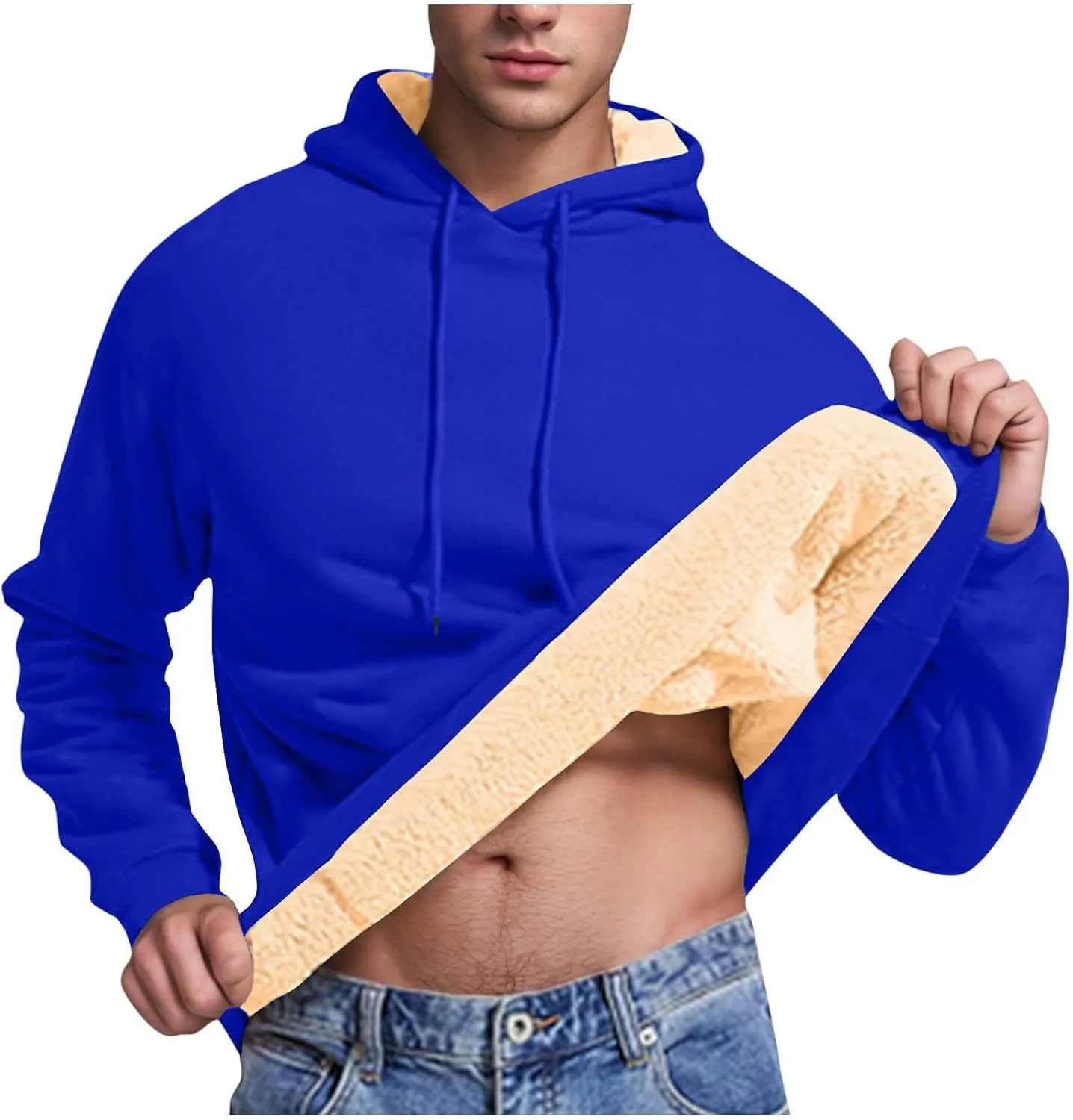Men's Pullover Hoodie Thick Sherpa Lined Sweatshirt with Kangaroo Pocket Warm Fleece Hoodies for Winter 2025