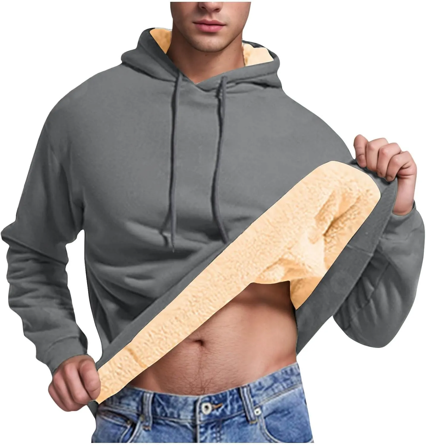 Men's Pullover Hoodie Thick Sherpa Lined Sweatshirt with Kangaroo Pocket Warm Fleece Hoodies for Winter 2025